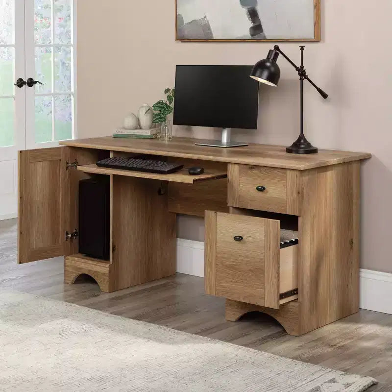 Bureau informatique Sauder en chêne Timber : Meuble de bureau de style vintage avec tiroir de rangement et cadre en MDF