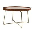 East at Main 32.38" Round Coffee Table Natural/Gold: Mango Wood Top, Criss Cross Brass Base, No Assembly Required