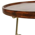 Table basse ronde 82,2 cm Naturel/Or : Plateau en manguier, piètement croisé en laiton, aucun assemblage requis