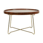 Table basse ronde 82,2 cm Naturel/Or : Plateau en manguier, piètement croisé en laiton, aucun assemblage requis