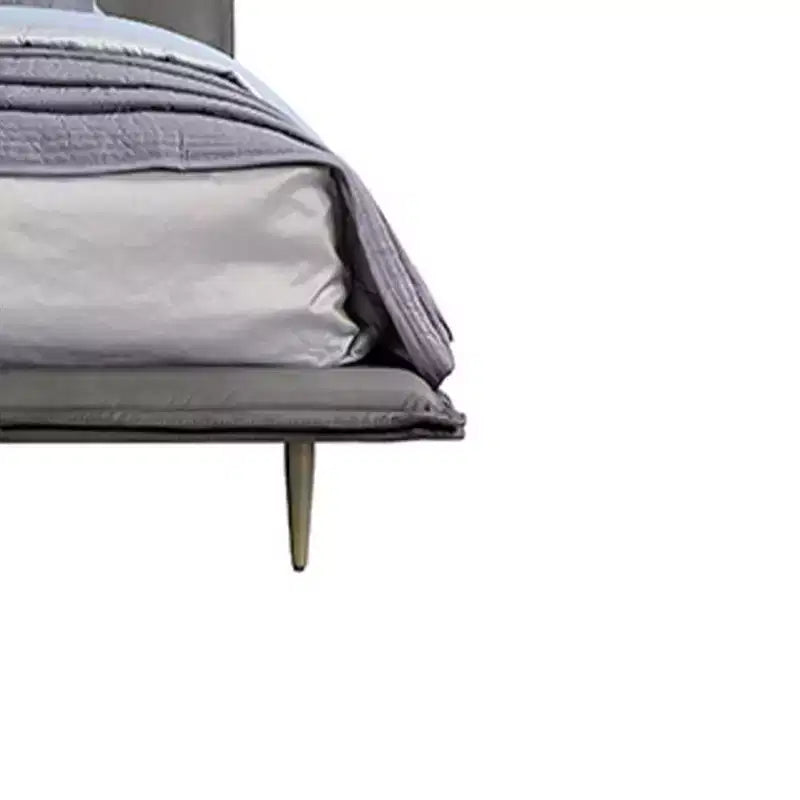 Lit Queen Metis Gris Cuir Fleur de 91" : Style Industriel Moderne, Pieds en Métal, Rembourrage Moelleux