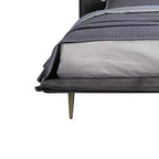 Lit Queen Metis Gris Cuir Fleur de 91" : Style Industriel Moderne, Pieds en Métal, Rembourrage Moelleux
