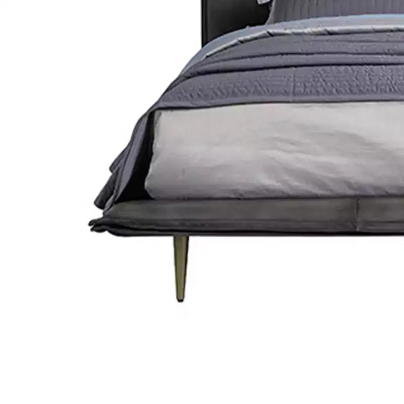 Lit Queen Metis Gris Cuir Fleur de 91" : Style Industriel Moderne, Pieds en Métal, Rembourrage Moelleux
