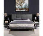 Lit Queen Metis Gris Cuir Fleur de 91" : Style Industriel Moderne, Pieds en Métal, Rembourrage Moelleux