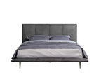 Lit Queen Metis Gris Cuir Fleur de 91" : Style Industriel Moderne, Pieds en Métal, Rembourrage Moelleux
