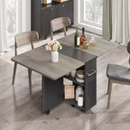 Table à manger pliante avec 2 étagères de rangement, abattants, 6 roulettes, table extensible multifonction pour cuisine, chambre, salon
