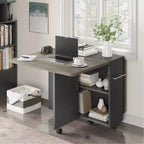 Table à manger pliante avec 2 étagères de rangement, abattants, 6 roulettes, table extensible multifonction pour cuisine, chambre, salon