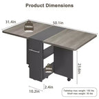 Table à manger pliante avec 2 étagères de rangement, abattants, 6 roulettes, table extensible multifonction pour cuisine, chambre, salon