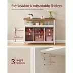 Buffet de rangement, commode, buffet avec 2 portes coulissantes de grange, étagères réglables