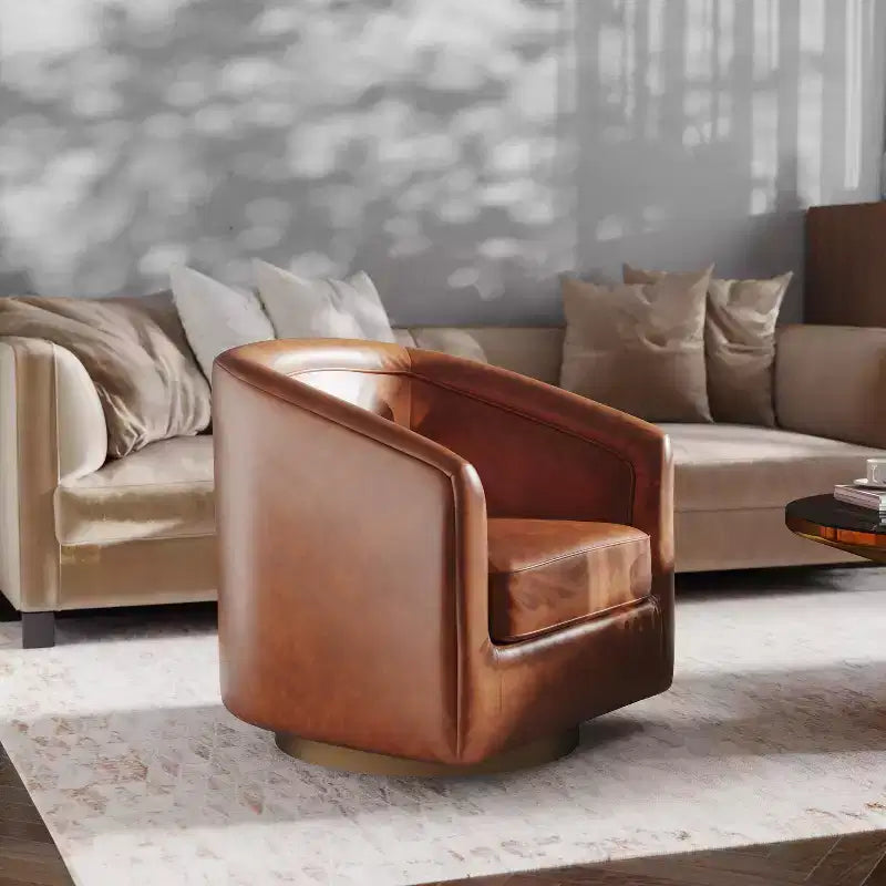 Fauteuil d'appoint de style club avec base pivotante à 360 degrés et accoudoirs inclinés