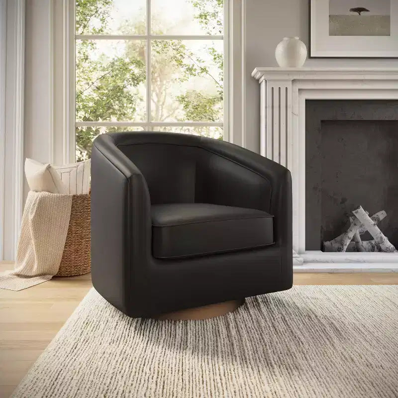 Fauteuil d'appoint de style club avec base pivotante à 360 degrés et accoudoirs inclinés