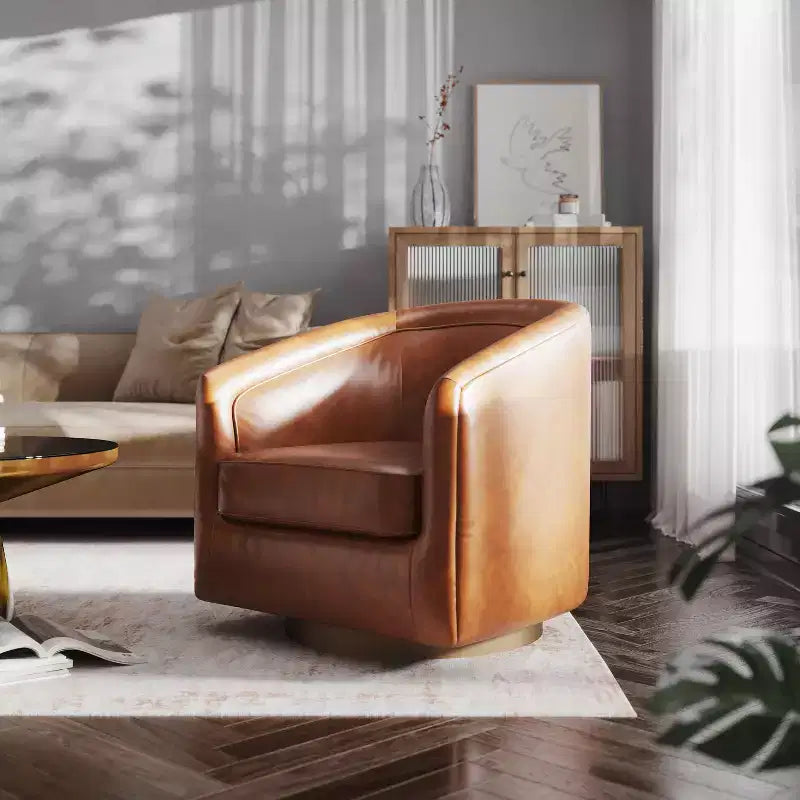 Fauteuil d'appoint de style club avec base pivotante à 360 degrés et accoudoirs inclinés