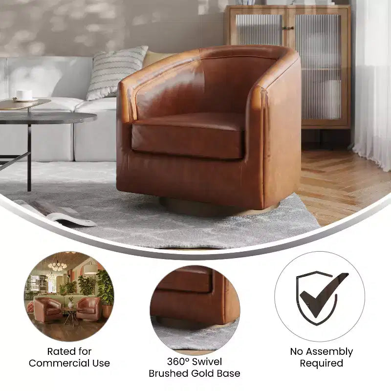 Fauteuil d'appoint de style club avec base pivotante à 360 degrés et accoudoirs inclinés