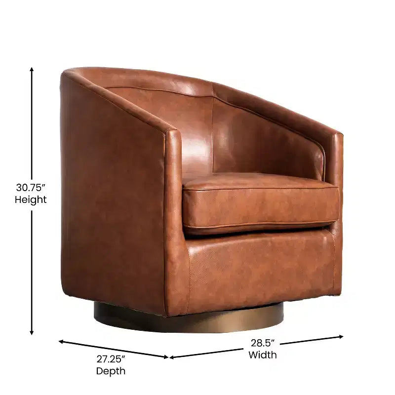 Fauteuil d'appoint de style club avec base pivotante à 360 degrés et accoudoirs inclinés