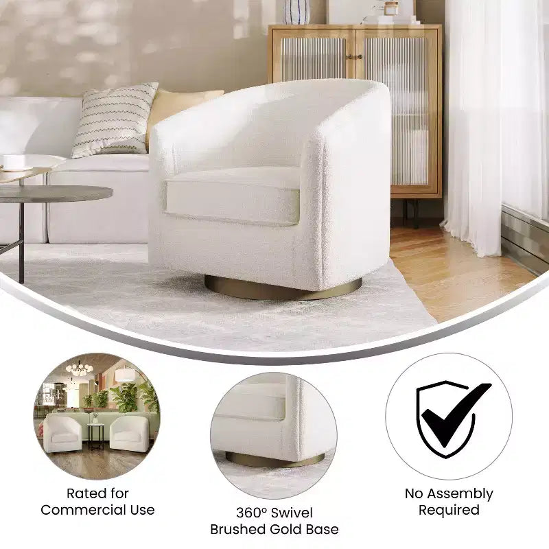 Fauteuil d'appoint de style club avec base pivotante à 360 degrés et accoudoirs inclinés