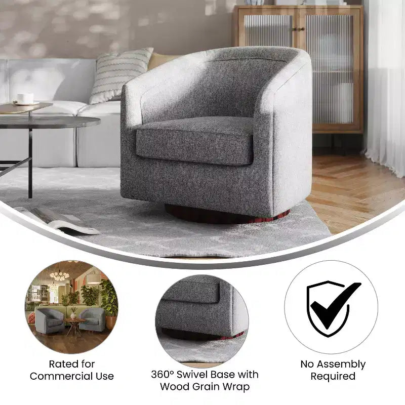 Fauteuil d'appoint de style club avec base pivotante à 360 degrés et accoudoirs inclinés