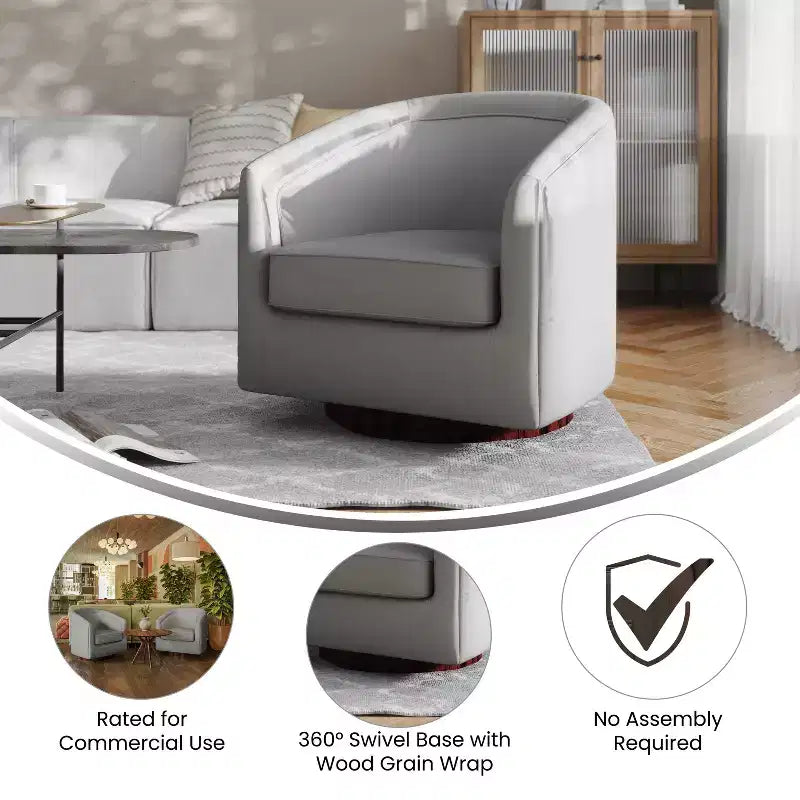 Fauteuil d'appoint de style club avec base pivotante à 360 degrés et accoudoirs inclinés