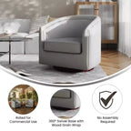 Fauteuil d'appoint de style club avec base pivotante à 360 degrés et accoudoirs inclinés