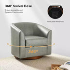 Fauteuil baril pivotant à 360 degrés en cuir véritable Molly Modern avec base en bois massif