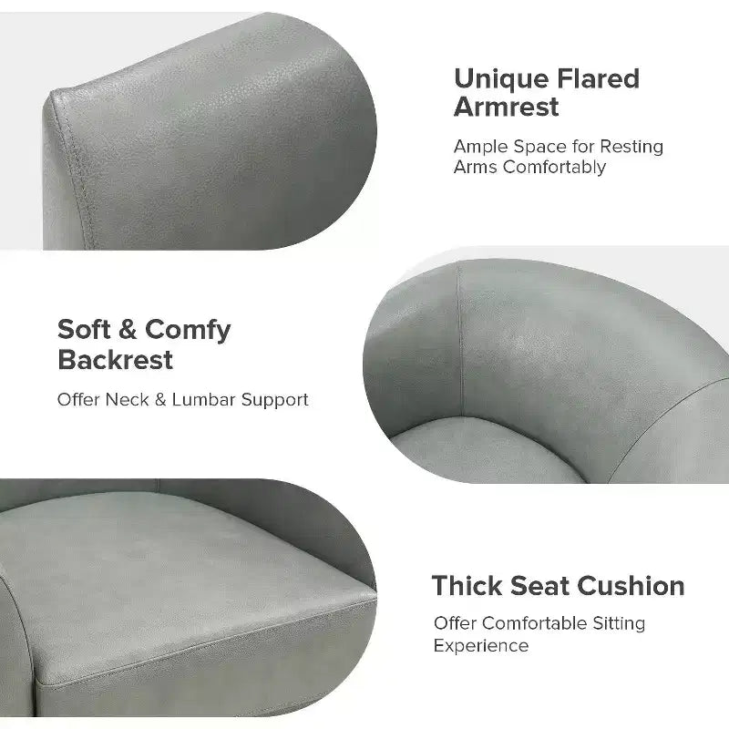 Fauteuil baril pivotant à 360 degrés en cuir véritable Molly Modern avec base en bois massif