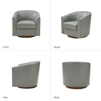 Fauteuil baril pivotant à 360 degrés en cuir véritable Molly Modern avec base en bois massif