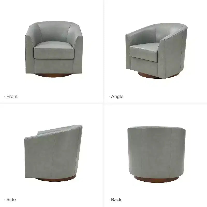 Fauteuil baril pivotant à 360 degrés en cuir véritable Molly Modern avec base en bois massif