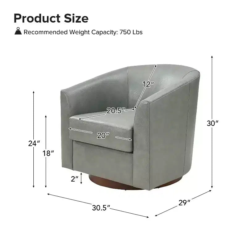 Fauteuil baril pivotant à 360 degrés en cuir véritable Molly Modern avec base en bois massif