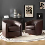Fauteuil baril pivotant à 360 degrés en cuir véritable Molly Modern avec base en bois massif