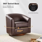 Fauteuil baril pivotant à 360 degrés en cuir véritable Molly Modern avec base en bois massif