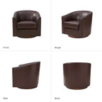 Fauteuil baril pivotant à 360 degrés en cuir véritable Molly Modern avec base en bois massif