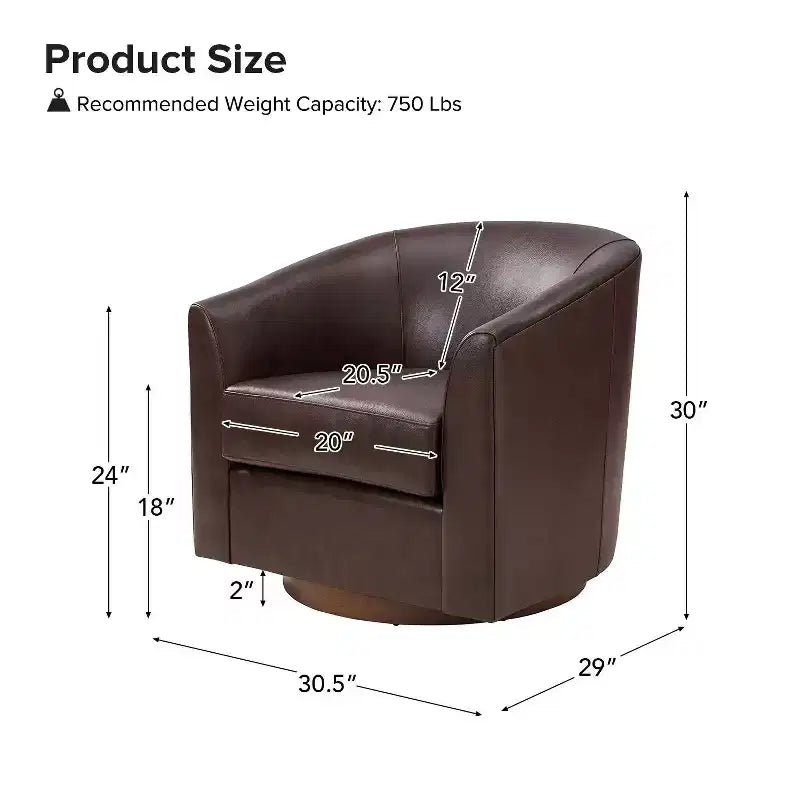 Fauteuil baril pivotant à 360 degrés en cuir véritable Molly Modern avec base en bois massif