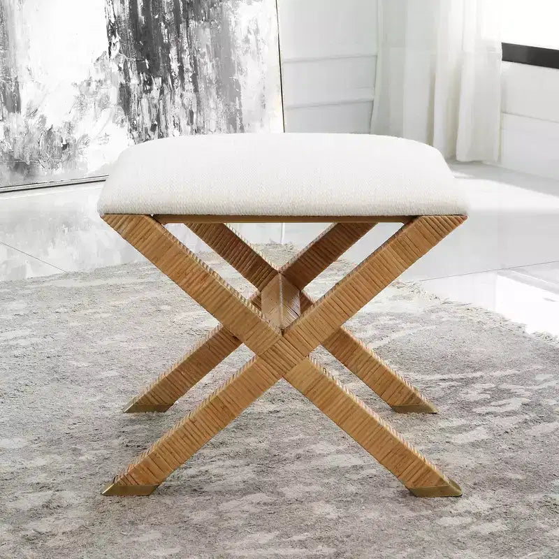 Banc Saint-Tropez 19 en tissu texturé blanc large