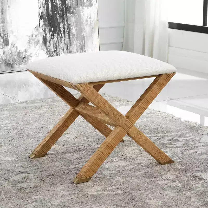 Banc Saint-Tropez 19 en tissu texturé blanc large