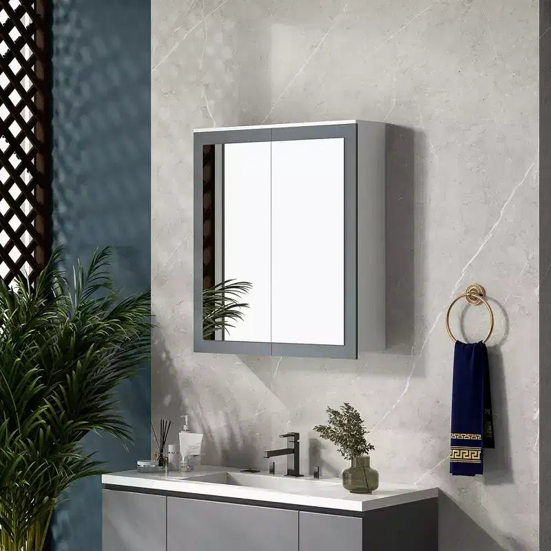 Armoire à pharmacie, miroir de salle de bain avec armoire de rangement et 2 étagères réglables, miroir de courtoisie mural de salle de bain, blanc