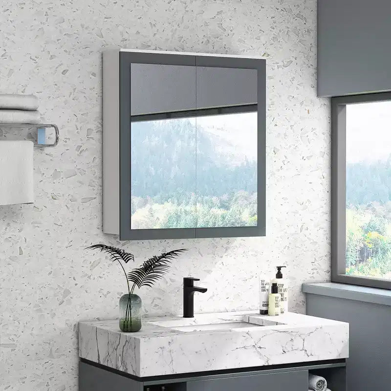 Armoire à pharmacie, miroir de salle de bain avec armoire de rangement et 2 étagères réglables, miroir de courtoisie mural de salle de bain, blanc