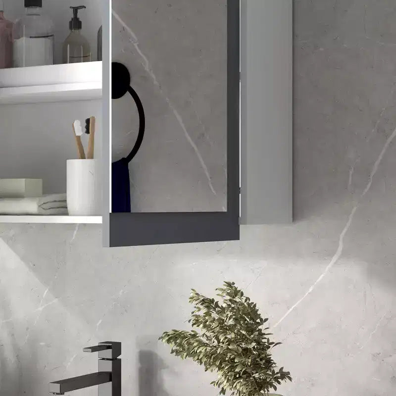 Armoire à pharmacie, miroir de salle de bain avec armoire de rangement et 2 étagères réglables, miroir de courtoisie mural de salle de bain, blanc