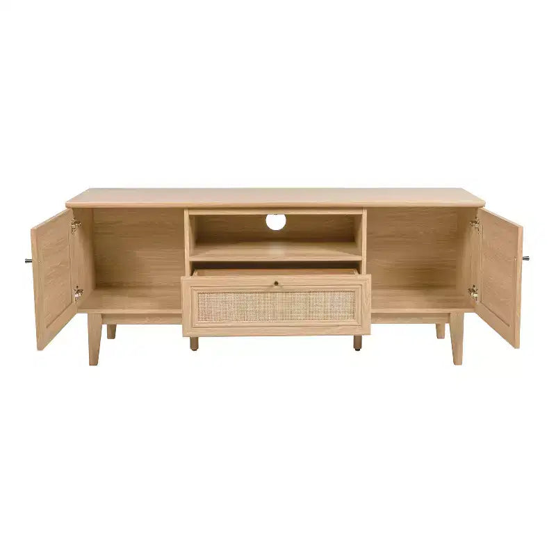 Meuble TV de ferme TVS1002A Finley 59 po. en cannage avec tiroir et portes de rangement – Convient aux téléviseurs jusqu'à 65 po. avec gestion des câbles