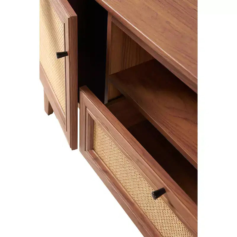 Meuble TV de ferme TVS1002A Finley 59 po. en cannage avec tiroir et portes de rangement – Convient aux téléviseurs jusqu'à 65 po. avec gestion des câbles