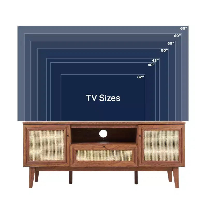 Meuble TV de ferme TVS1002A Finley 59 po. en cannage avec tiroir et portes de rangement – Convient aux téléviseurs jusqu'à 65 po. avec gestion des câbles