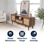 Meuble TV de ferme TVS1002A Finley 59 po. en cannage avec tiroir et portes de rangement – Convient aux téléviseurs jusqu'à 65 po. avec gestion des câbles