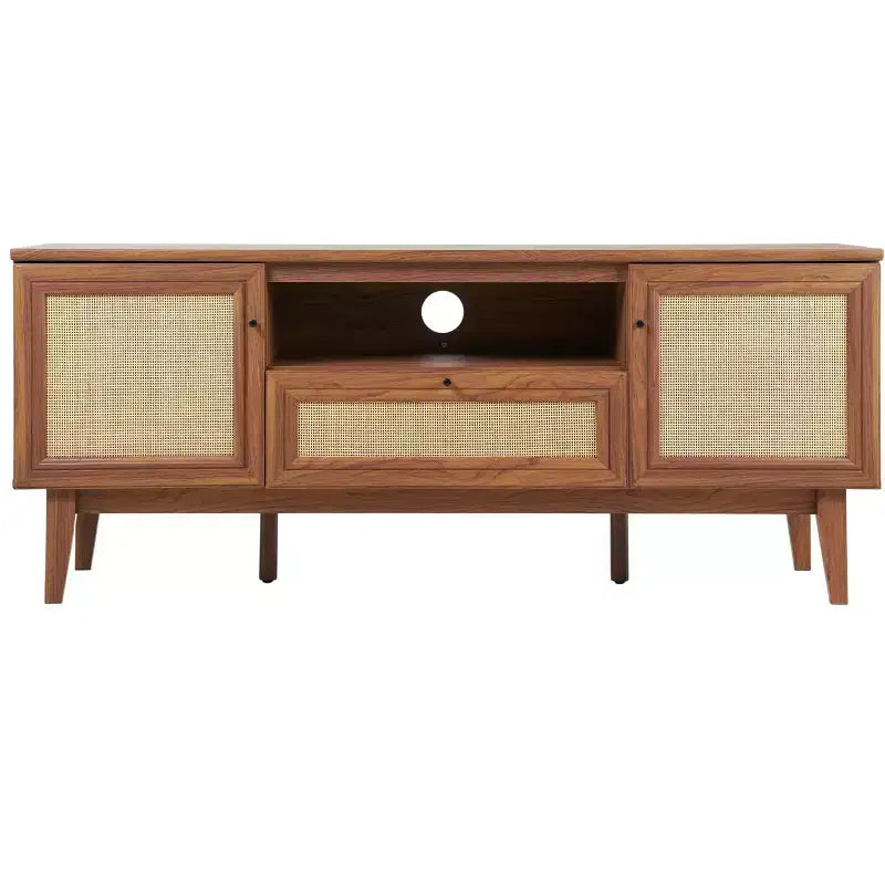 Meuble TV de ferme TVS1002A Finley 59 po. en cannage avec tiroir et portes de rangement – Convient aux téléviseurs jusqu'à 65 po. avec gestion des câbles