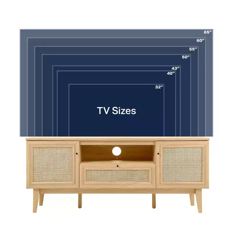Meuble TV de ferme TVS1002A Finley 59 po. en cannage avec tiroir et portes de rangement – Convient aux téléviseurs jusqu'à 65 po. avec gestion des câbles