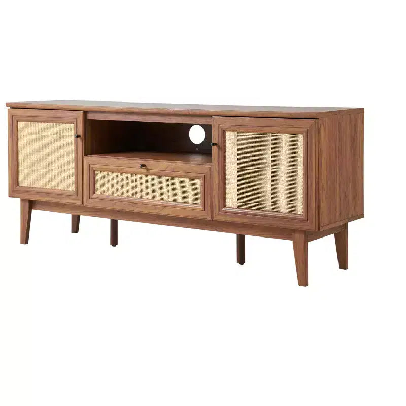 Meuble TV de ferme TVS1002A Finley 59 po. en cannage avec tiroir et portes de rangement – Convient aux téléviseurs jusqu'à 65 po. avec gestion des câbles