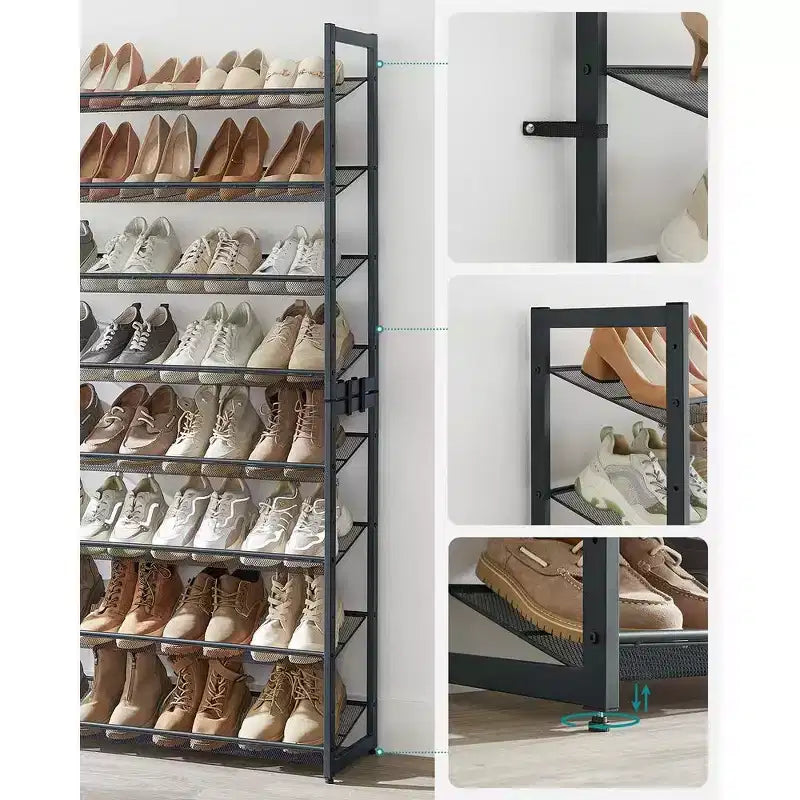 Meuble à chaussures 8 niveaux en métal, étagères réglables, contient 32 à 40 paires, organisateurs de chaussures empilables