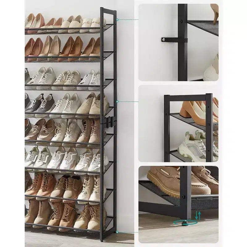 Meuble à chaussures 8 niveaux en métal, étagères réglables, contient 32 à 40 paires, organisateurs de chaussures empilables