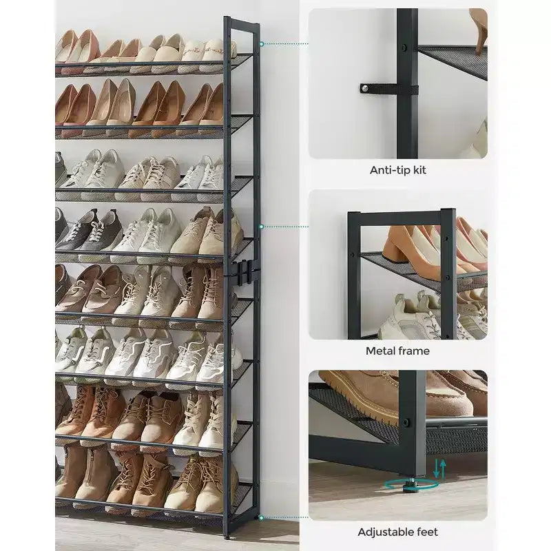 Meuble à chaussures 8 niveaux en métal, étagères réglables, contient 32 à 40 paires, organisateurs de chaussures empilables