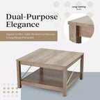 Table basse carrée de 31,5 pouces avec étagère de rangement inférieure, meubles de salon style ferme moderne, table d'appoint de bureau, beige