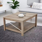Table basse carrée de 31,5 pouces avec étagère de rangement inférieure, meubles de salon style ferme moderne, table d'appoint de bureau, beige