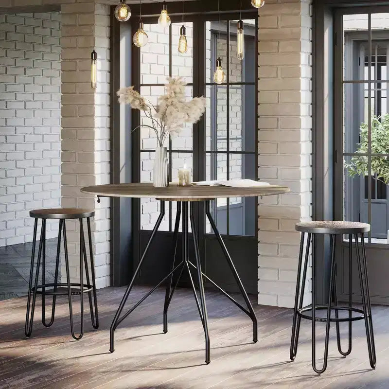 Tabourets de bar hauteur comptoir - Tabourets de bar ronds en bois avec pieds épingles à cheveux