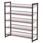 Étagère à chaussures, étagère de rangement à chaussures empilable à 5 niveaux, en treillis métallique, étagère organisatrice à chaussures plate ou inclinée pour 20 à 25 paires, bronze